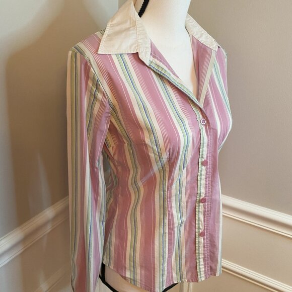 New York & Company Striped Dress Shirt size small Y2K - Picture 2 of 5